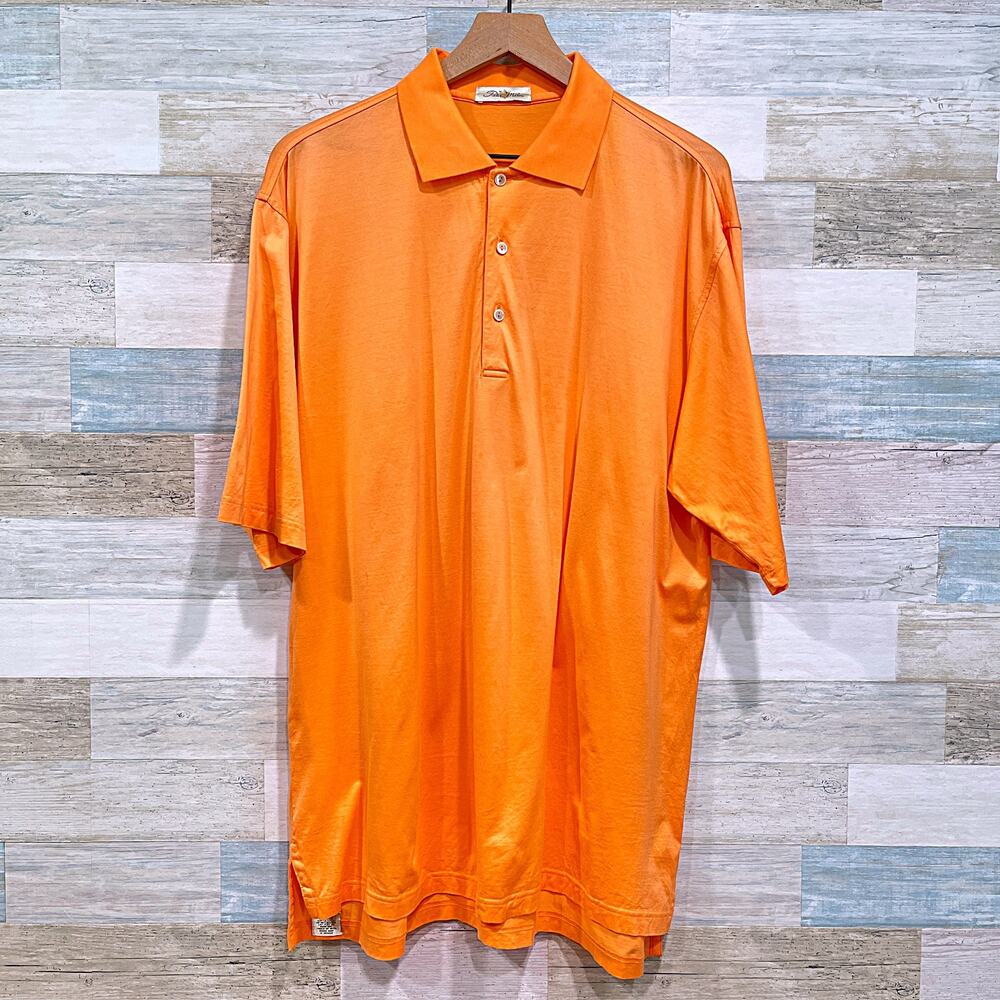 Peter Millar Luxury Polo Shirt Orange Double Mercerized Cotton Casual Mens Large